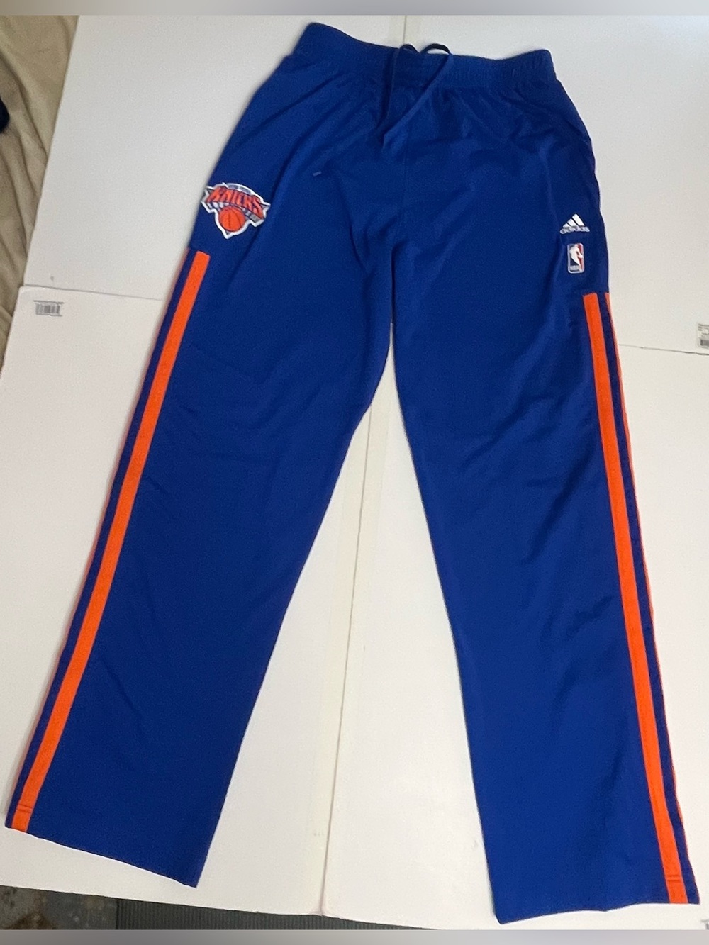 Adidas New York Knicks Mens XL +2 NBA Basketball Warm Up Pants Royal Blue Orange